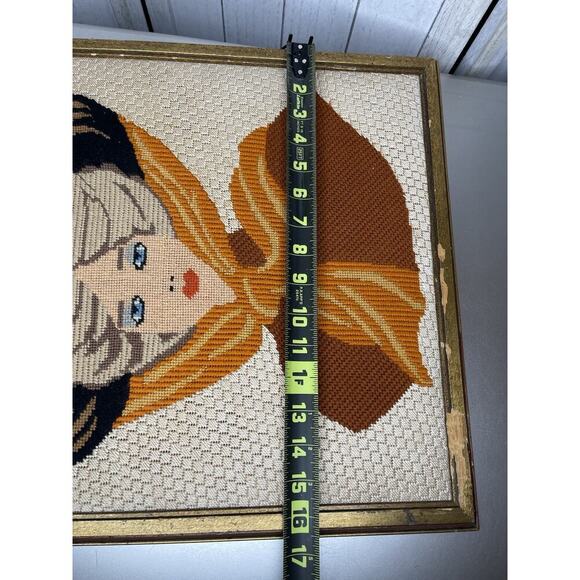 Vintage Victorian Woman Needlepoint Wall Art Large Handmade Decor 80s - Picture 4 of 5